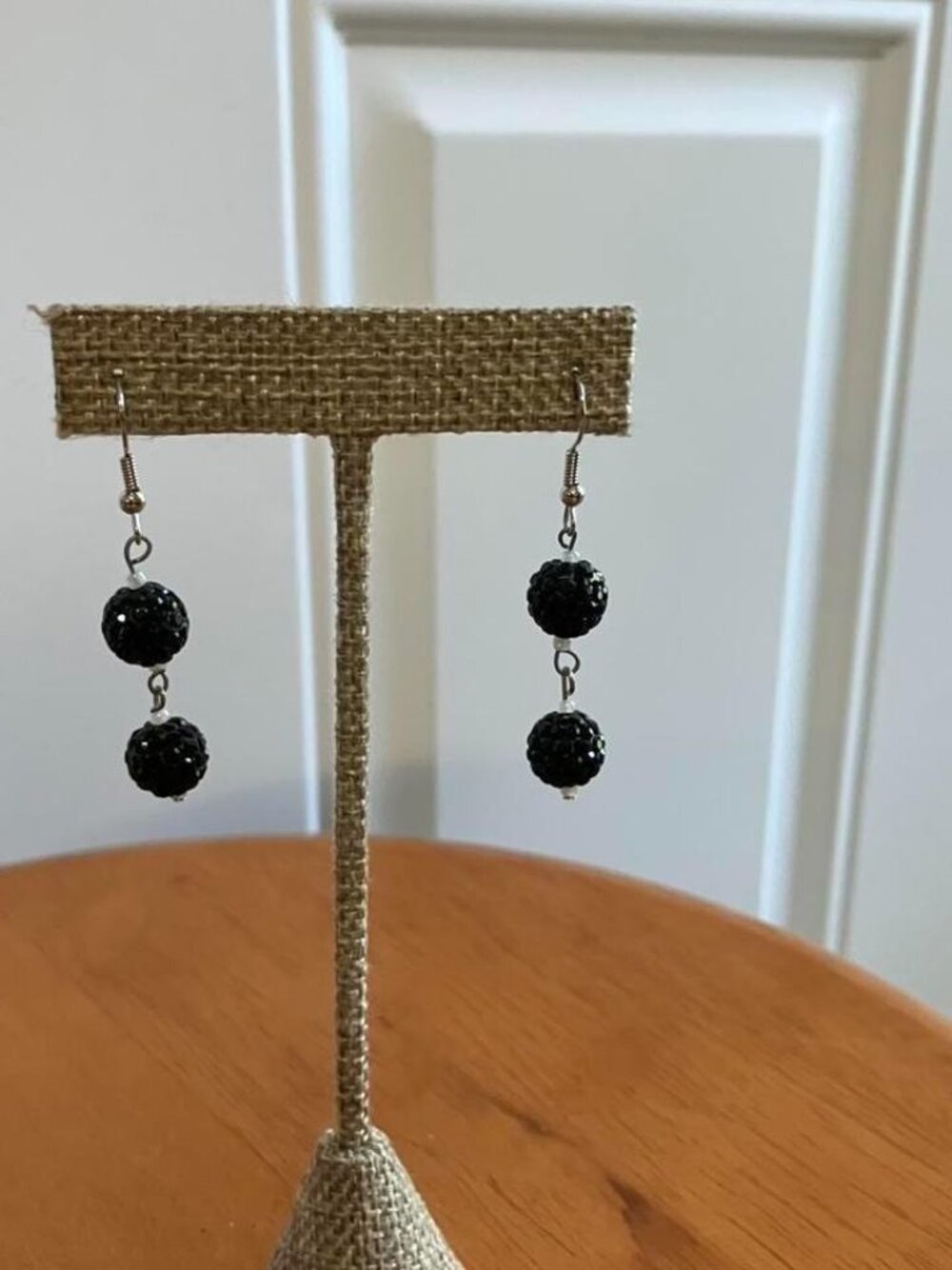 Woman's Handcrafted Black Sparkled Bead Earrings